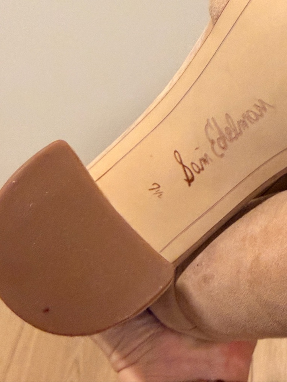 Sam Edelman Beige Suede Block Heel Sandals with Ankle Strap - Picture 5 of 5